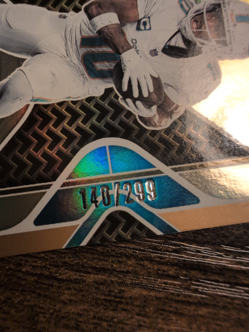 Close-up of Tyreek Hill card serial stamp 140/299