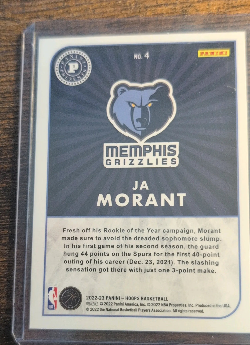 2022 Panini Hoops Ja Morant Basketball Card