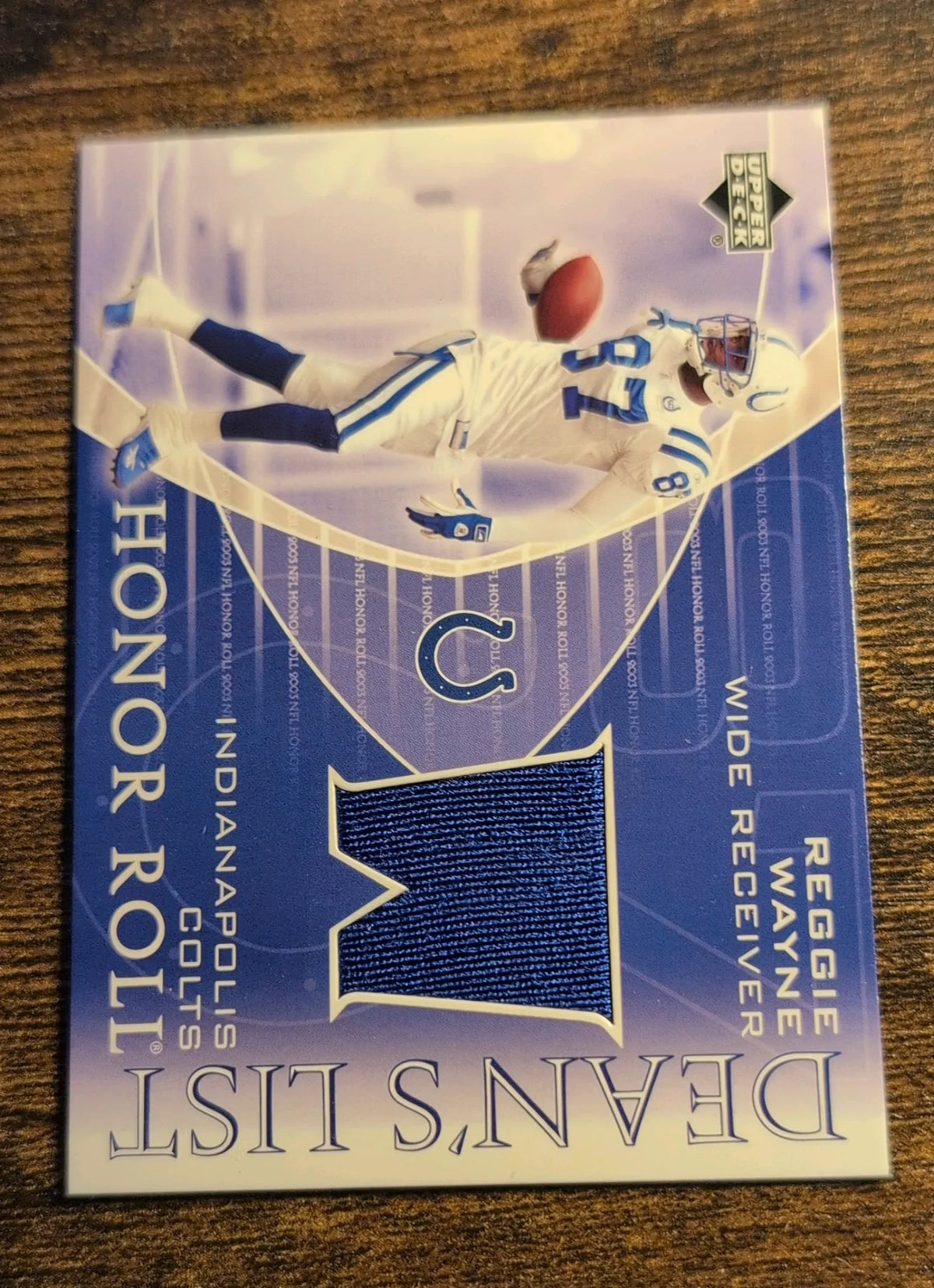 2002 Upper Deck Honor Roll Dean’s List Reggie Wayne Game-Used Jersey Patch