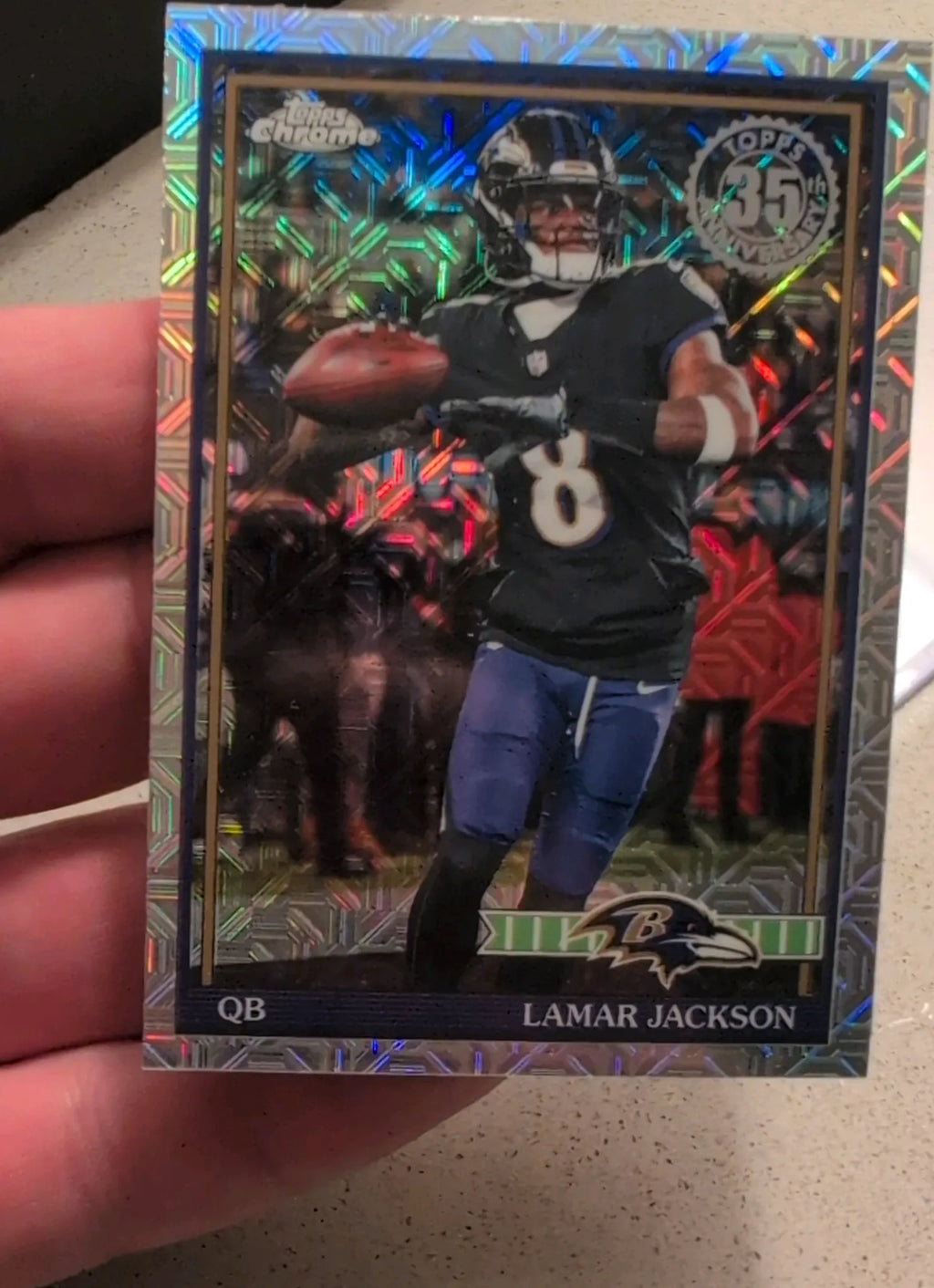 2026 Topps Chrome Lamar Jackson 1991 Topps 35th Anniversary Mojo Refractor #91TC-7